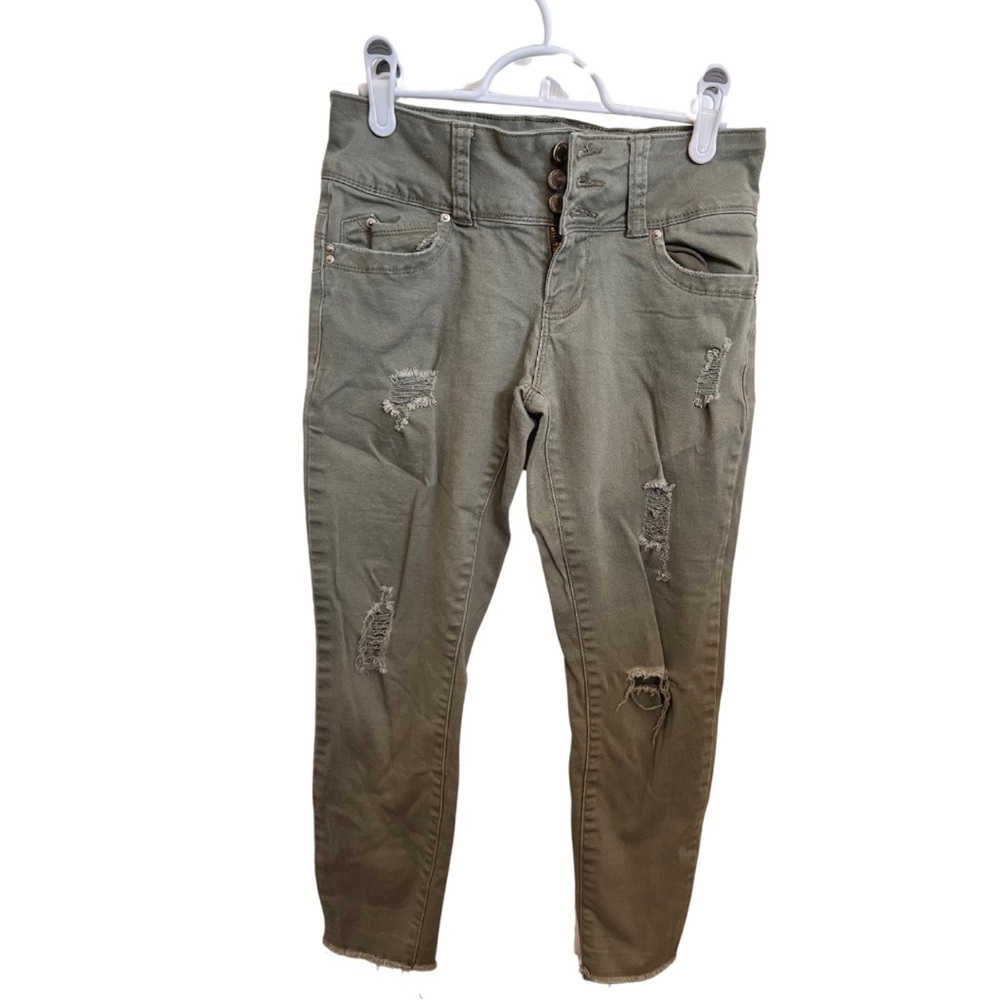 Distressed Green Khaki Capris, Size Small